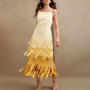 Elegant Yellow and Cream Women's Spaghetti Strap Dress